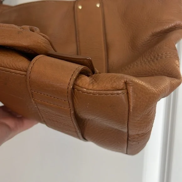 Michael Kors Large Pebbled Leather Carmel Camel Brown Shoulder Bag Hobo Satchel - Picture 6 of 15